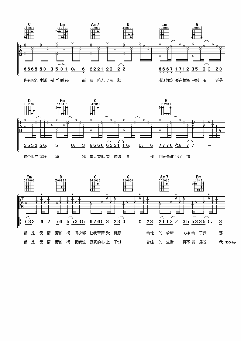 爱情惹的祸吉他 G调扫弦版_阿潘音乐工场编配_姜玉阳