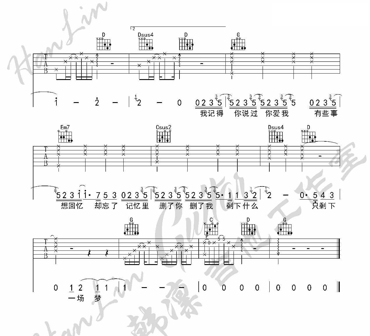 原谅我吉他谱 G调附前奏_韩凛吉他工作室编配_刘德华