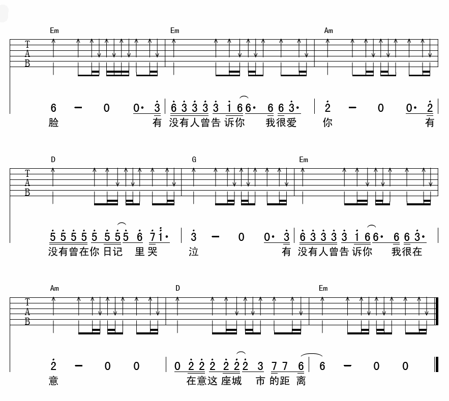 有没有人告诉你吉他谱 A调扫弦版_延麟编配_陈楚生