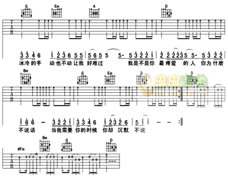 我是不是你最疼爱的人吉他谱 D调六线谱_虫虫吉他编配_潘越云