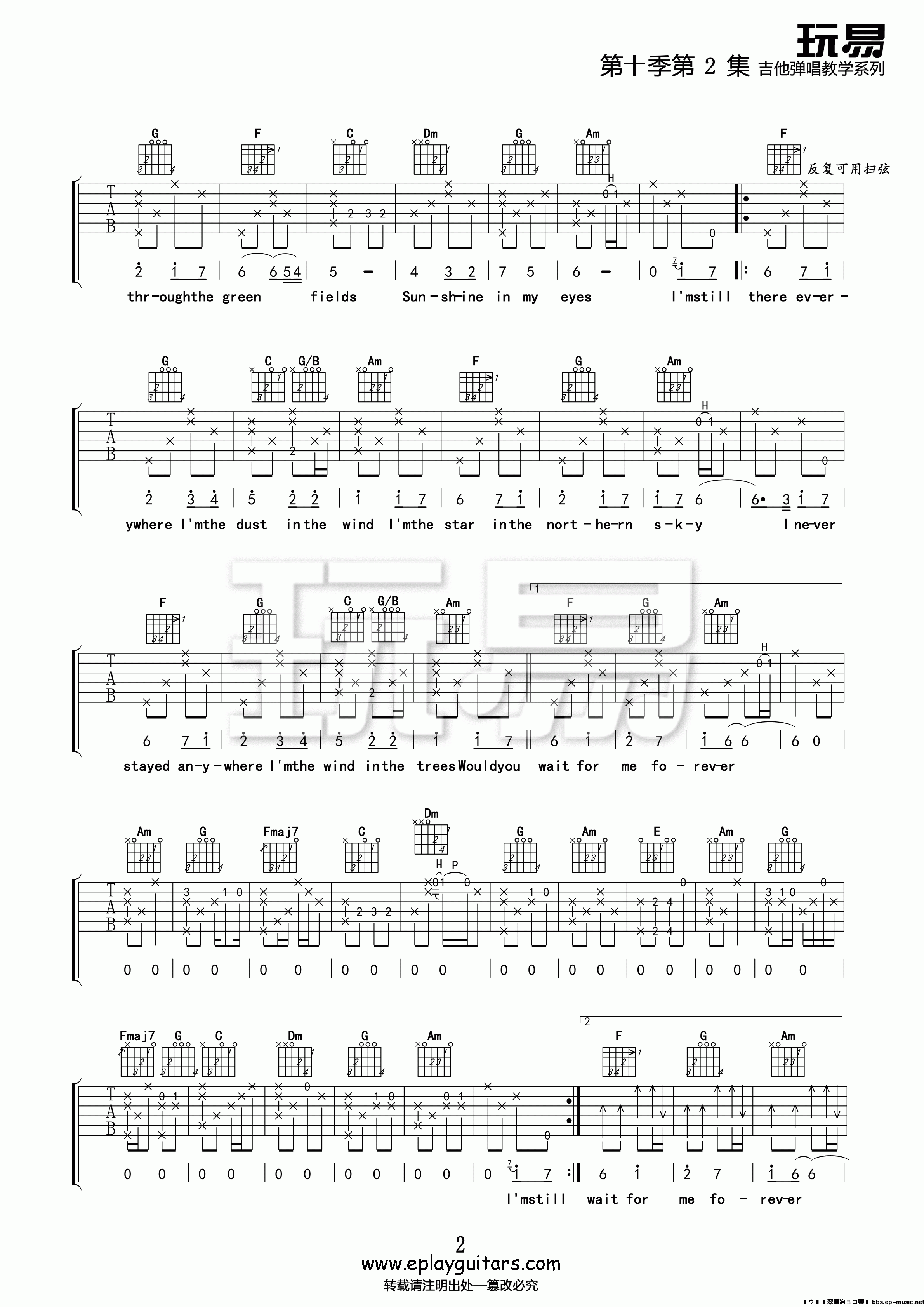 forever吉他谱 C调高清版_玩易吉他编配_灵云乐队