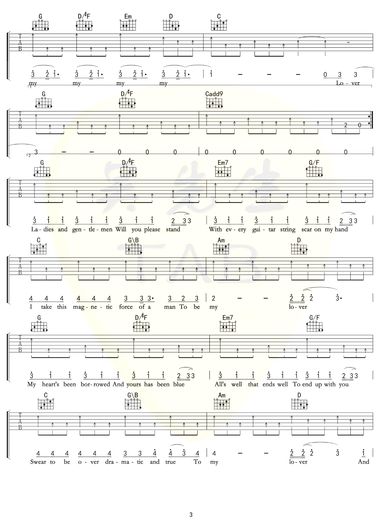 lover吉他谱 G调扫弦版_吴先生编配_Taylor Swift