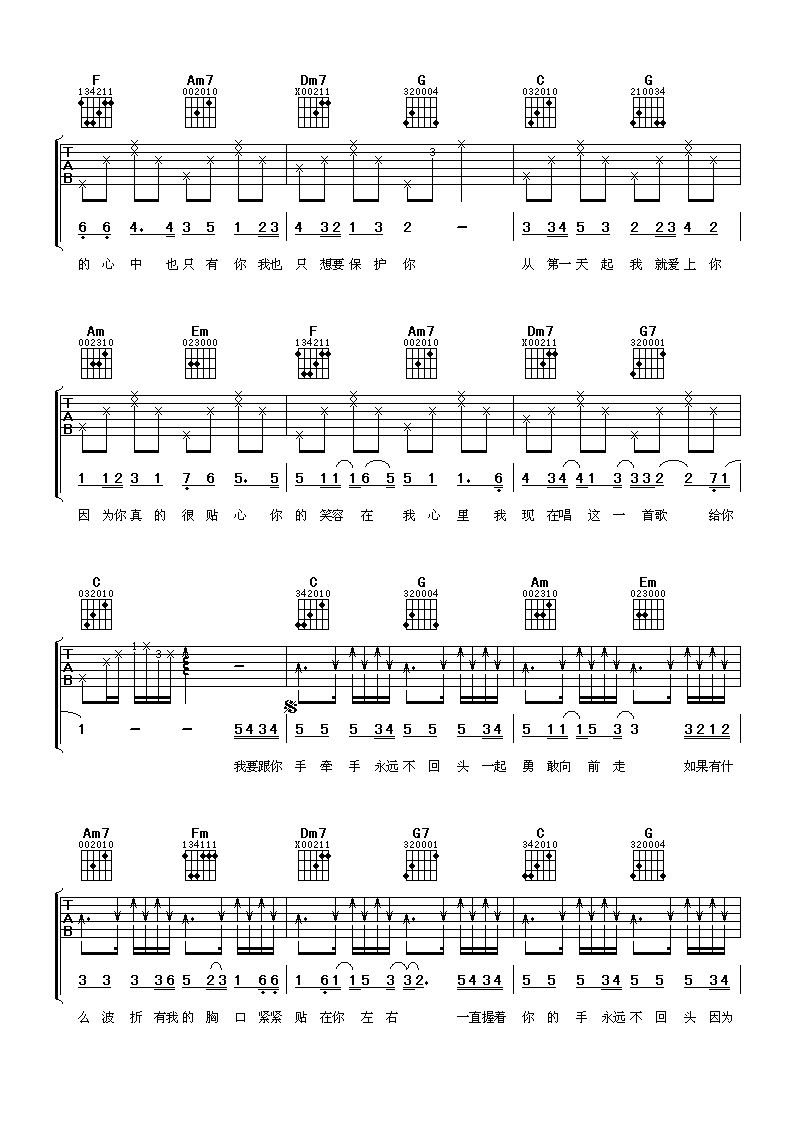 我是你的天空吉他谱 C调六线谱_阿潘音乐工场编配_欧得洋