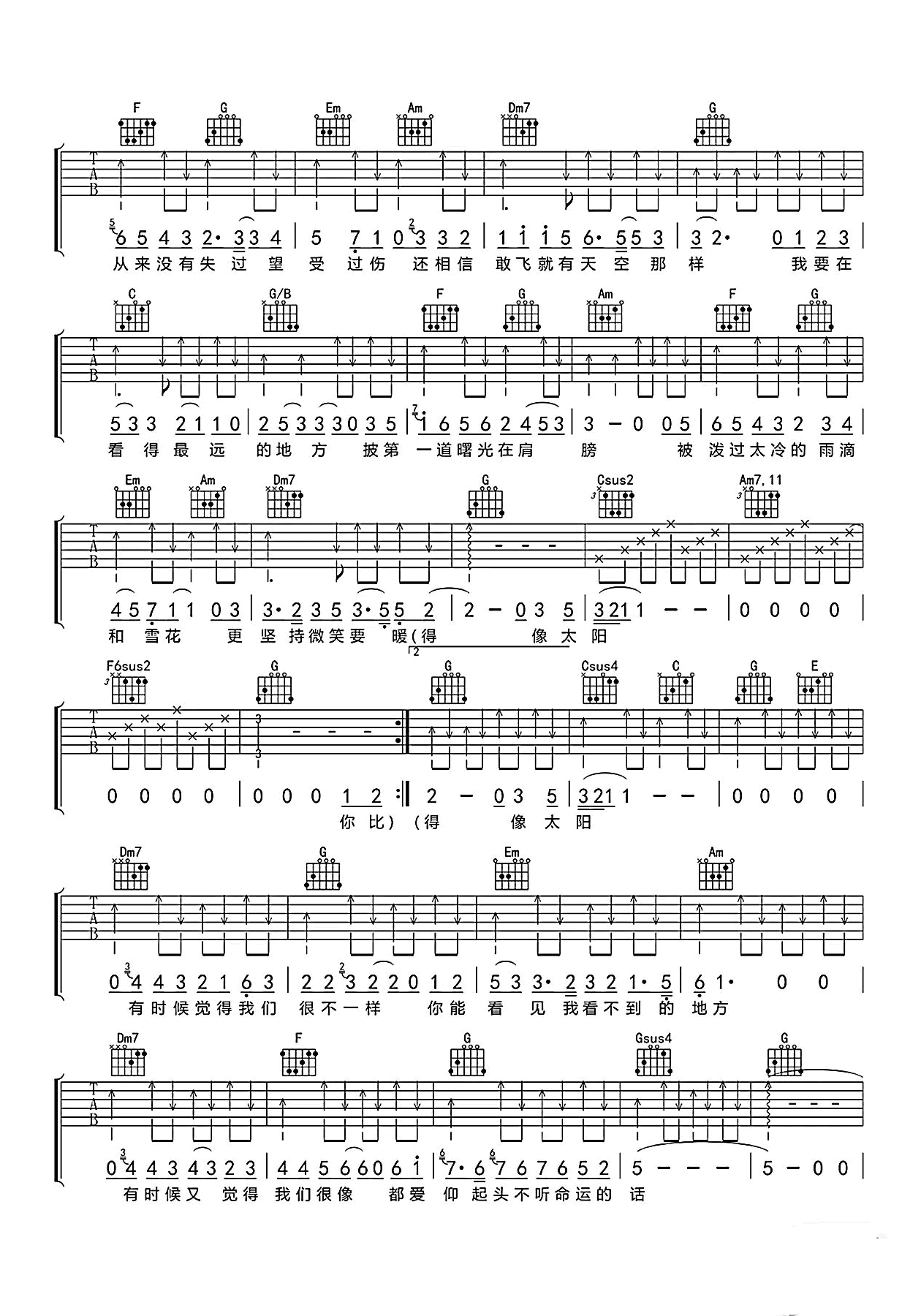 看得最远的地方吉他谱_毛不易_C调弹唱六线谱