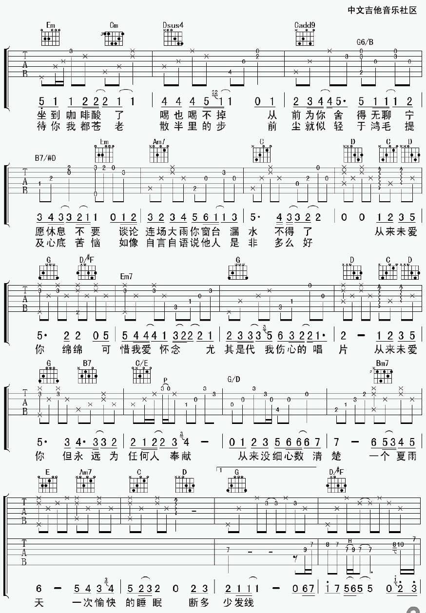 绵绵吉他谱 G调六线谱_17吉他编配_陈奕迅