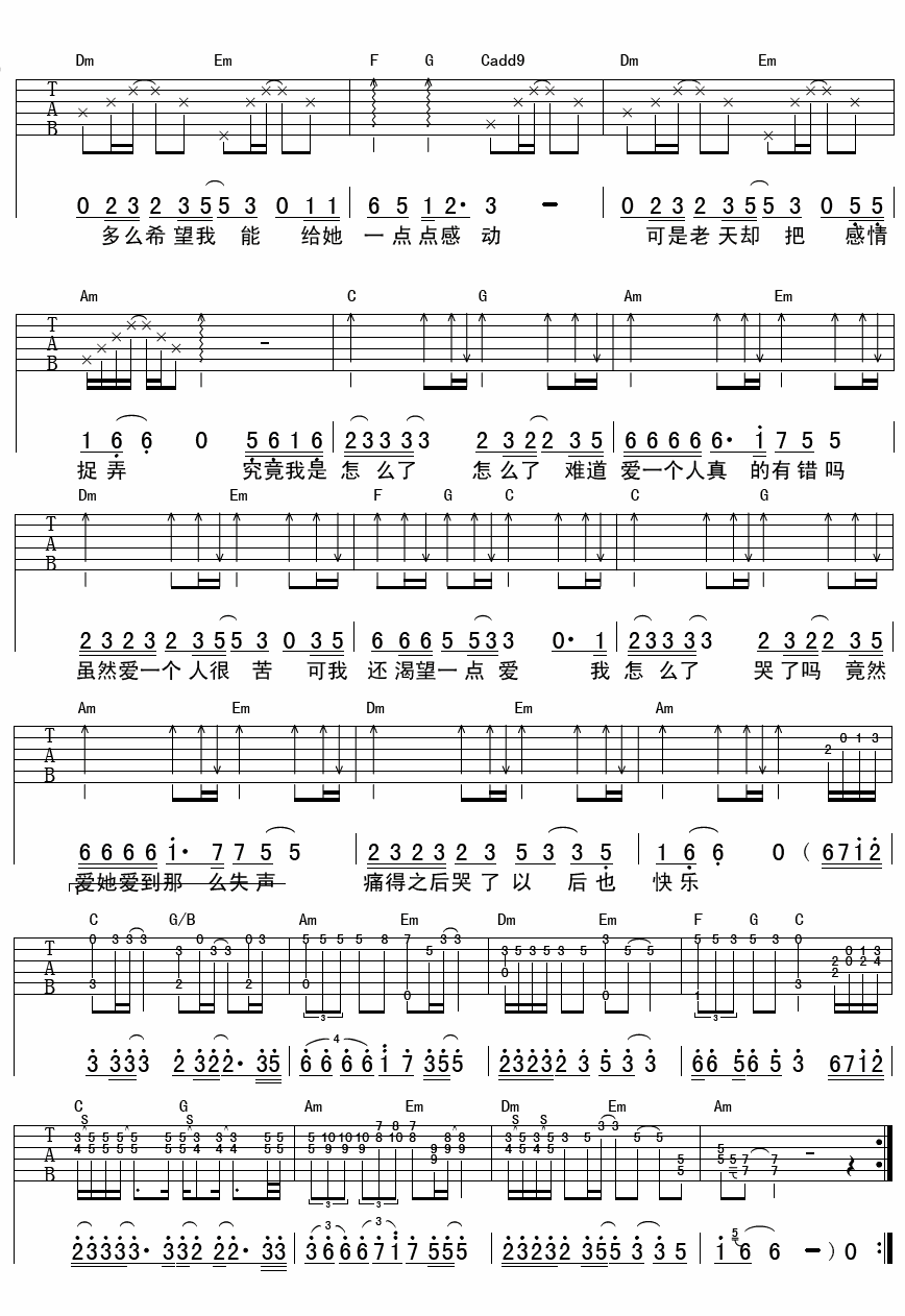 难道爱一个人有错吗吉他谱 F调男生版_延麟编配_郑源