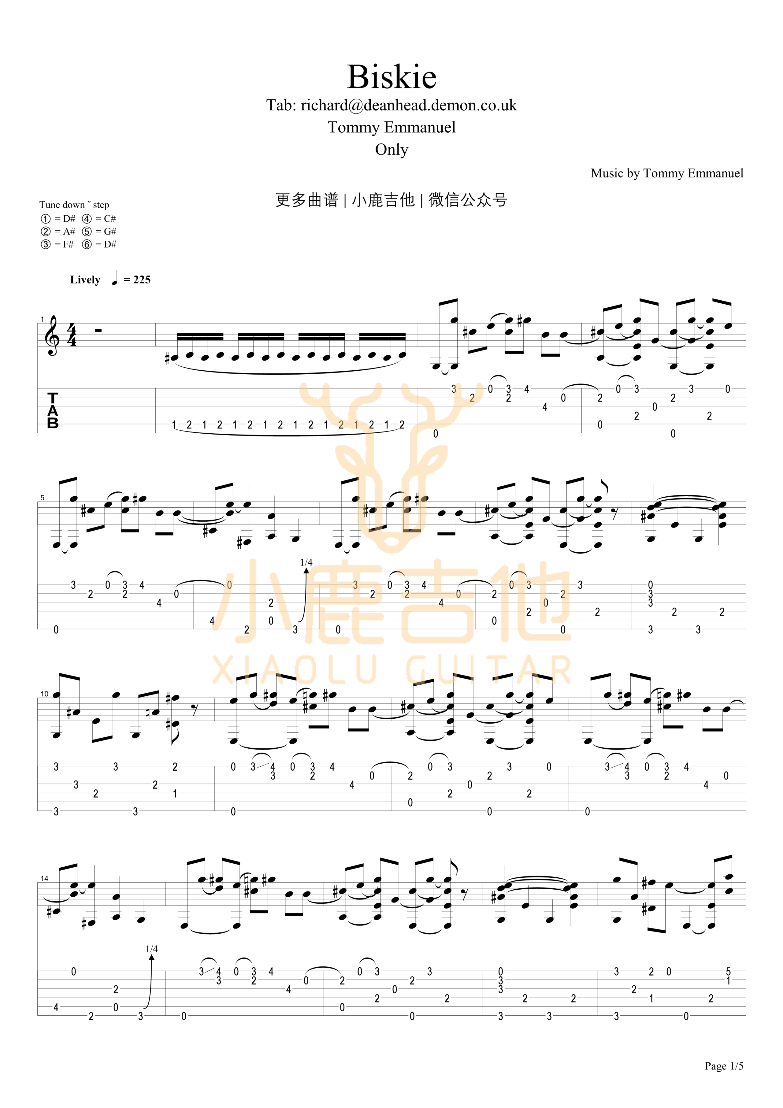 Biskie-Tommy Emmanuel指弹吉他谱-吉他谱_吉他弹唱六线谱_指弹吉他谱_吉他教学视频 - 民谣吉他网