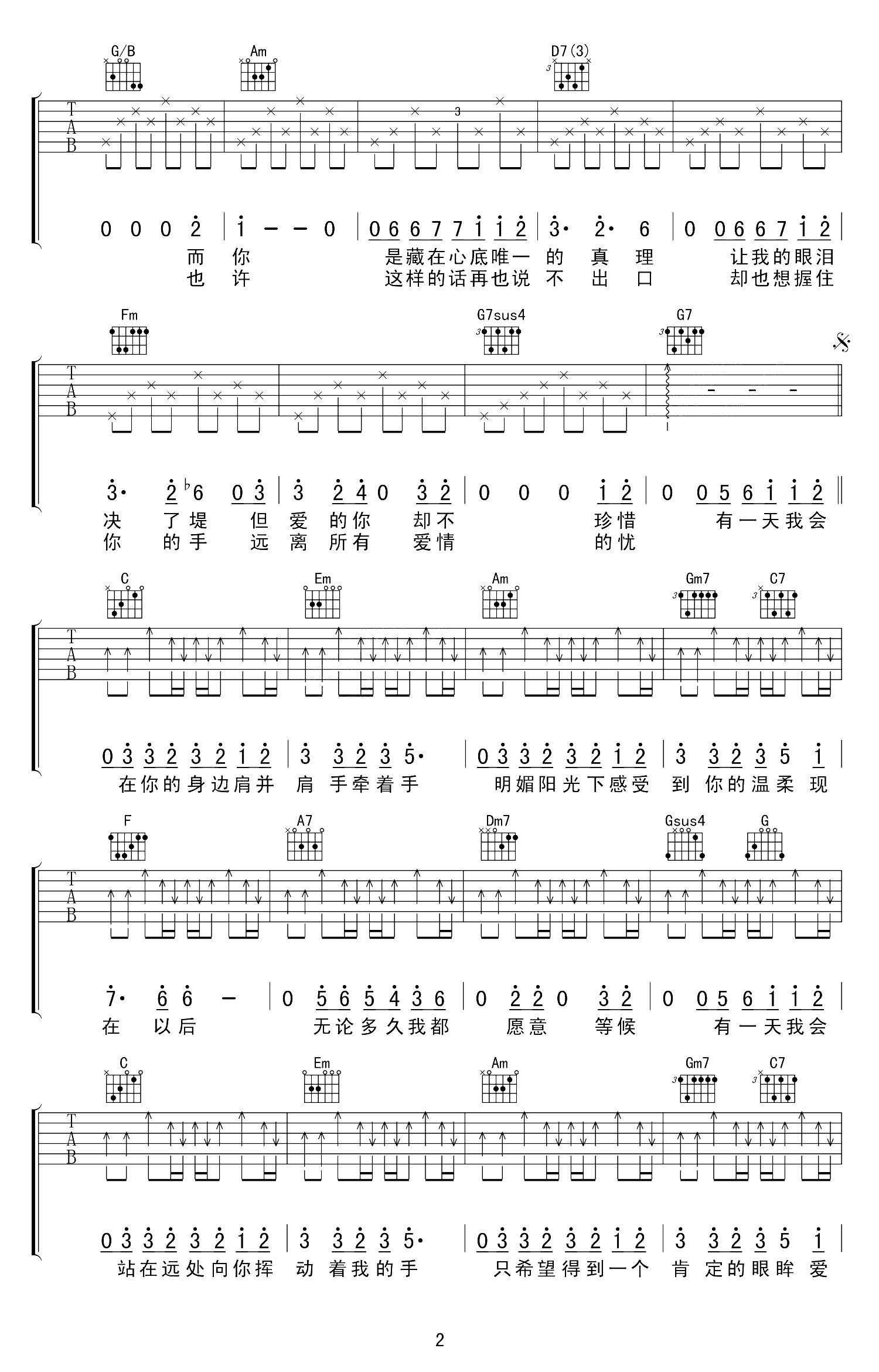 长腿叔叔吉他谱 E调六线谱_附前奏_袁娅维