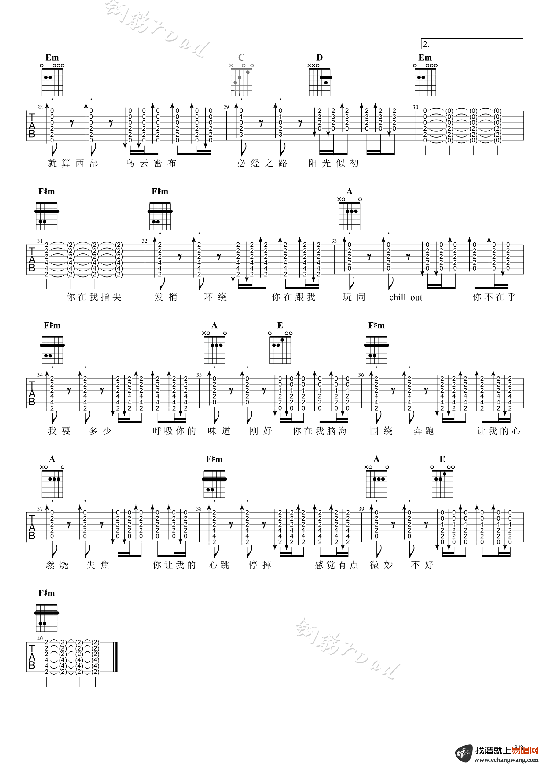 环绕吉他谱 弹唱谱_张哲瀚_钢筋road记谱