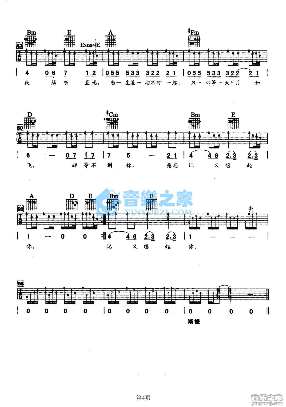 怎么舍得你吉他谱 A调_音乐之家编配_张学友