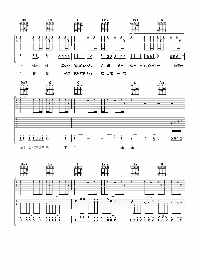 一万个理由吉他谱 C调简单版_阿潘音乐工场编配_郑源