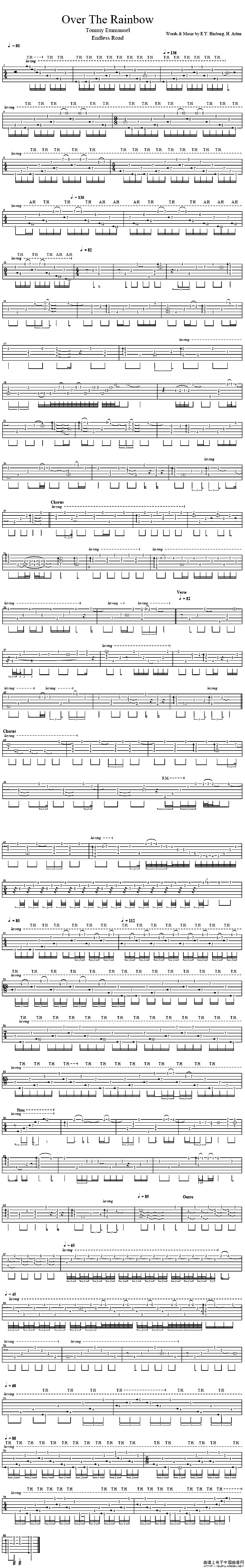 over the rainbow吉他指弹谱 原版六线谱_中国曲谱网编配_郑成河-吉他谱_吉他弹唱六线谱_指弹吉他谱_吉他教学视频 - 民谣吉他网