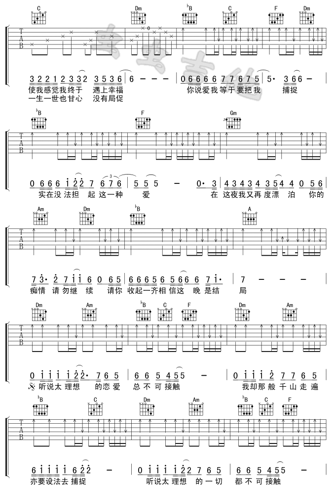 谁明浪子心吉他谱 F调附前奏_虫虫吉他编配_王杰