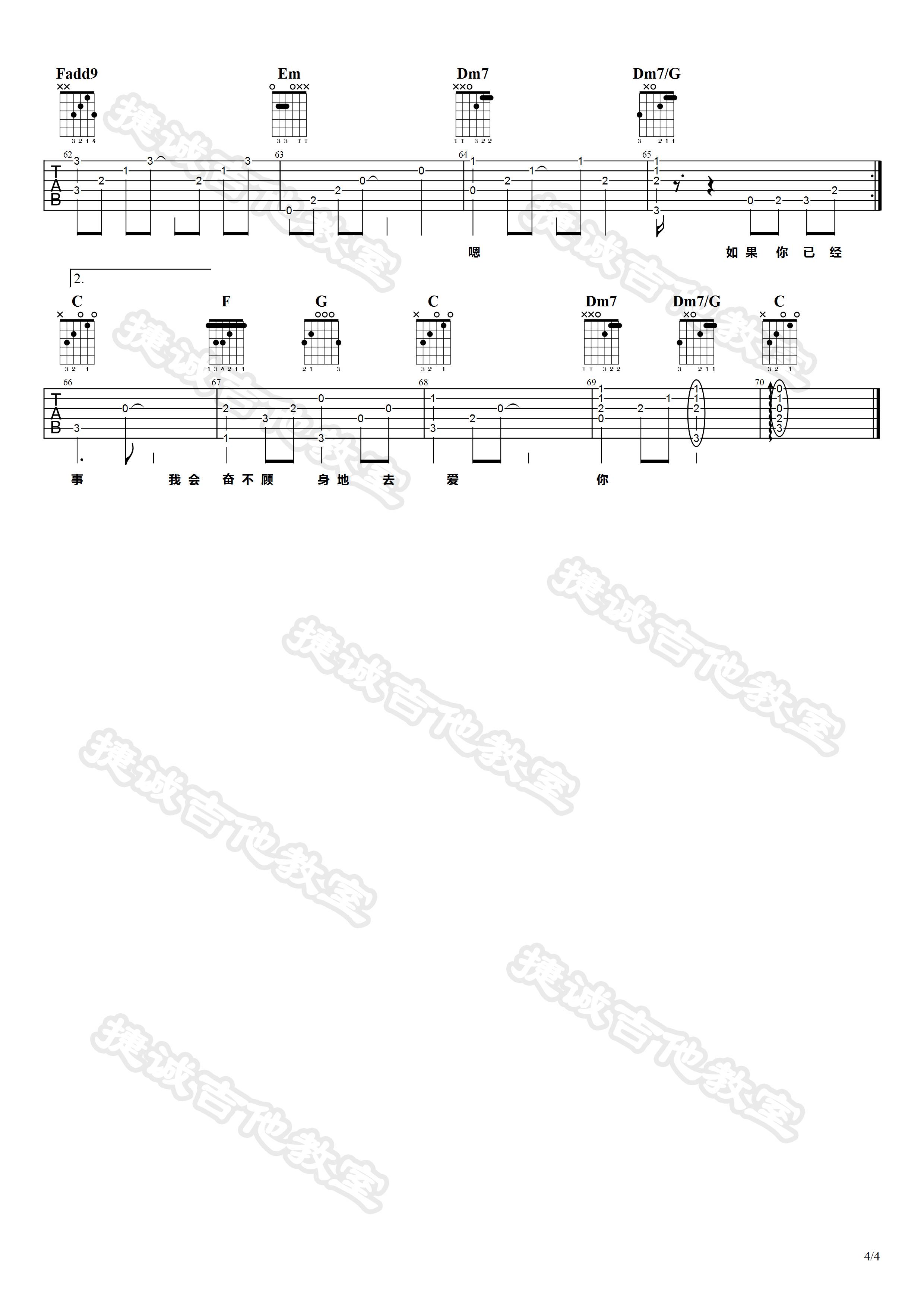 如果的事吉他谱 C调_捷诚吉他教室编配_范玮琪_张韶涵