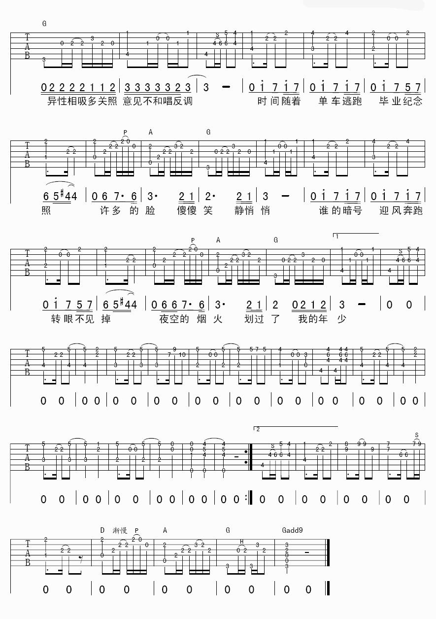 年少吉他谱 A调六线谱_阿军编配_许飞