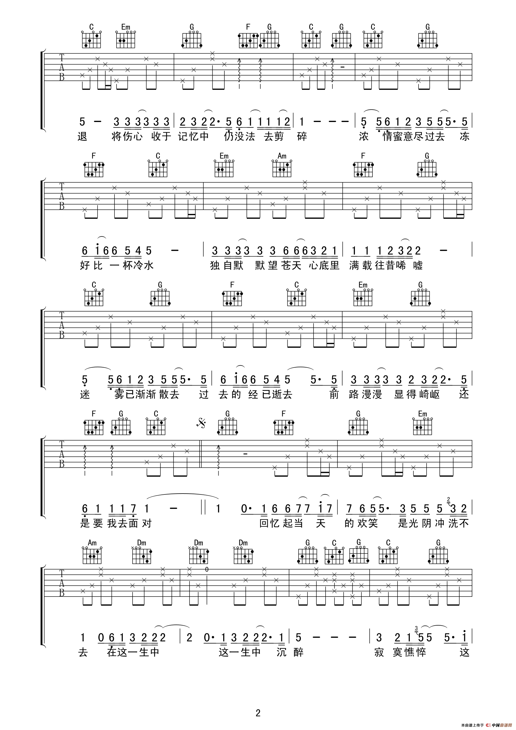 情凭谁来定错对吉他谱 E调精选版_侍书琴社工作室编配_谭咏麟