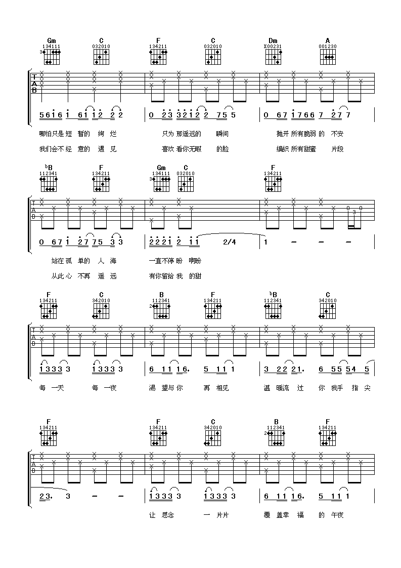 陷入爱里面吉他谱 F调六线谱_阿潘音乐工场编配_俞灏明