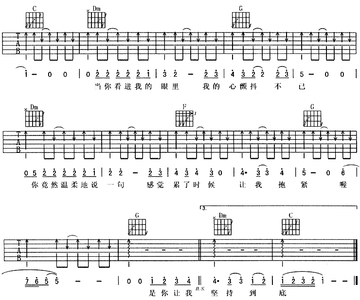 坚持到底吉他谱 C调六线谱_附前奏_阿杜