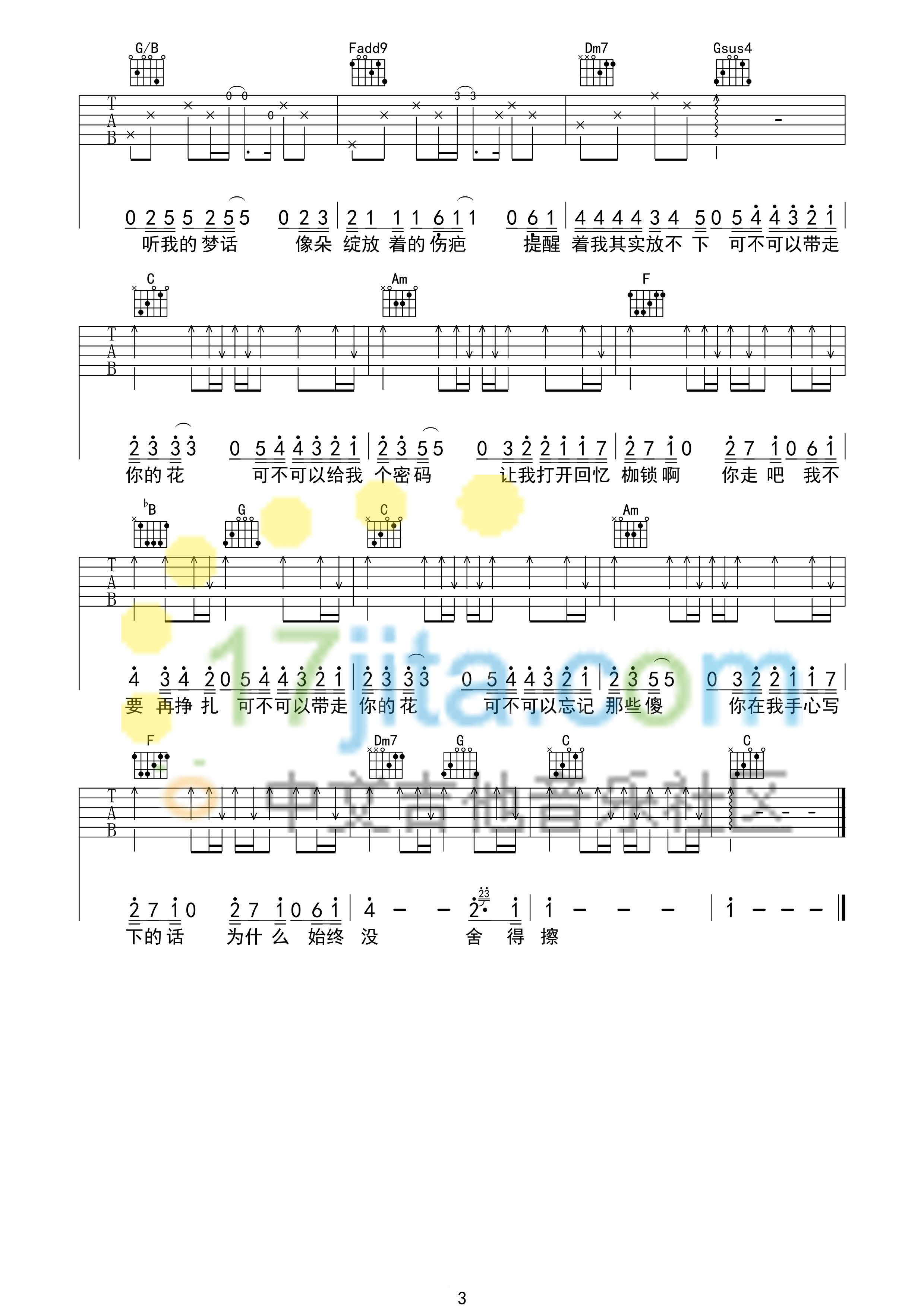 可不可以忘记吉他谱 C调_中文吉他音乐社区编配_王栎鑫