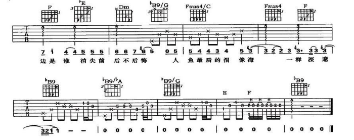 人鱼的眼泪吉他谱 A调六线谱_简单版_南拳妈妈