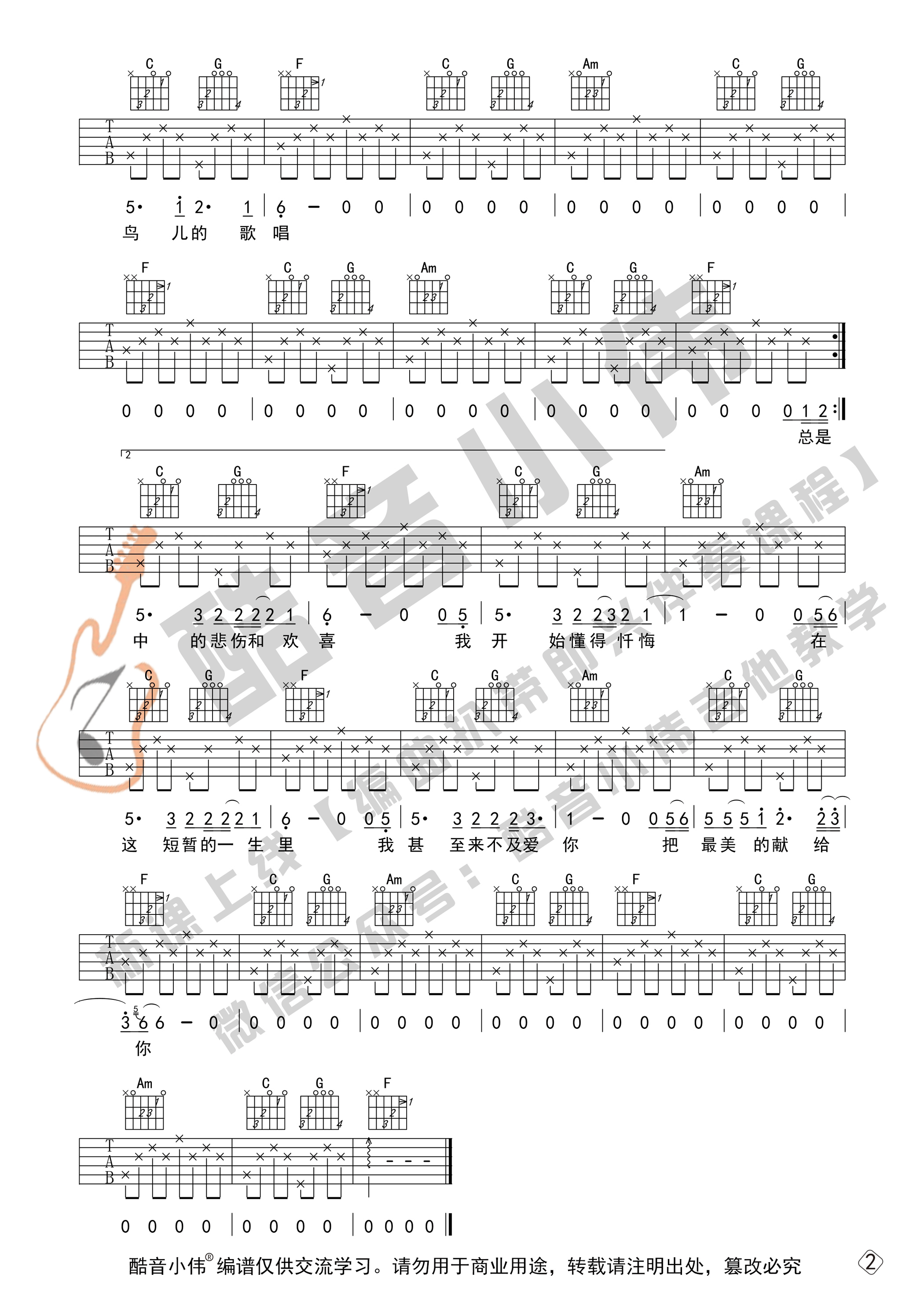 我们吉他谱C调初级版_酷音小伟编谱_许巍