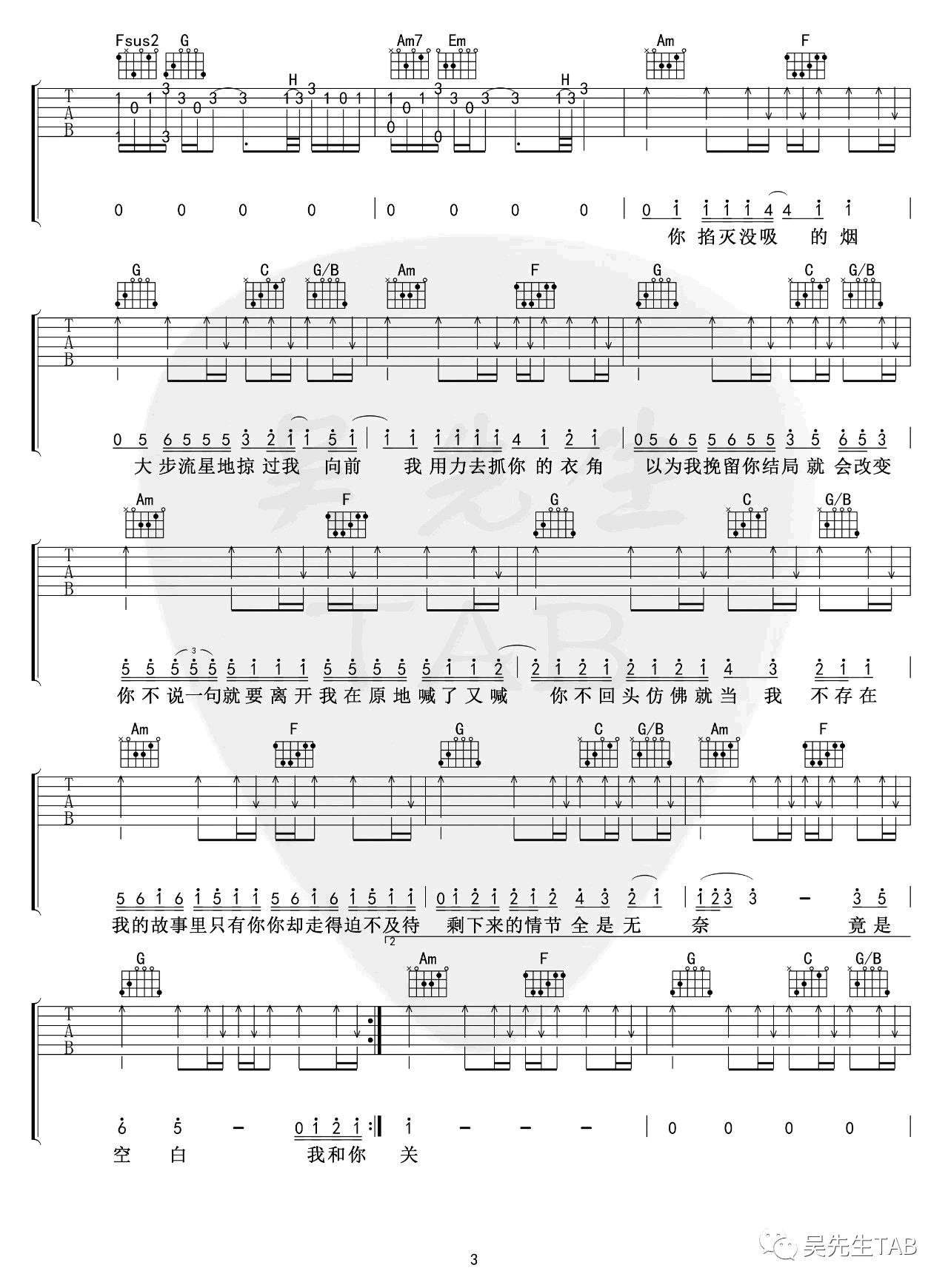 还是分开吉他谱 D调精选版_吴先生编配_张叶蕾