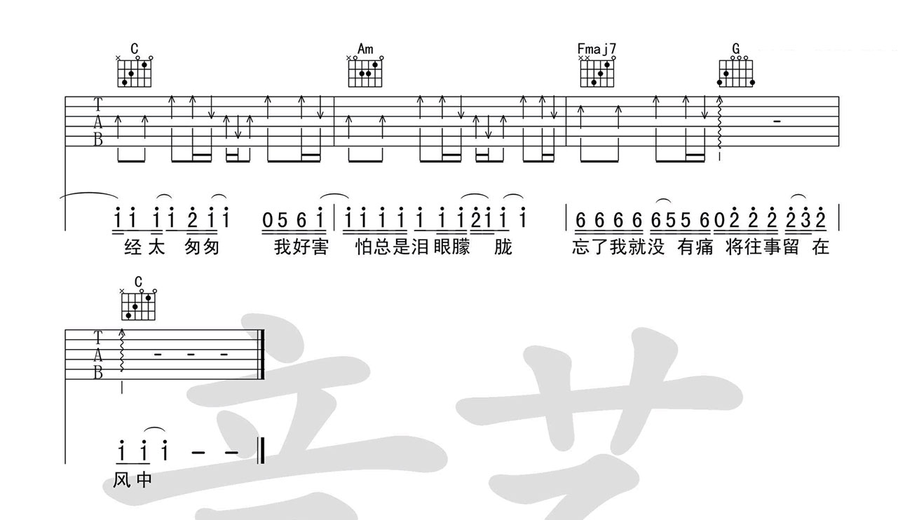 当爱已成往事吉他谱 C调弹唱谱_音艺吉他编配_张国荣