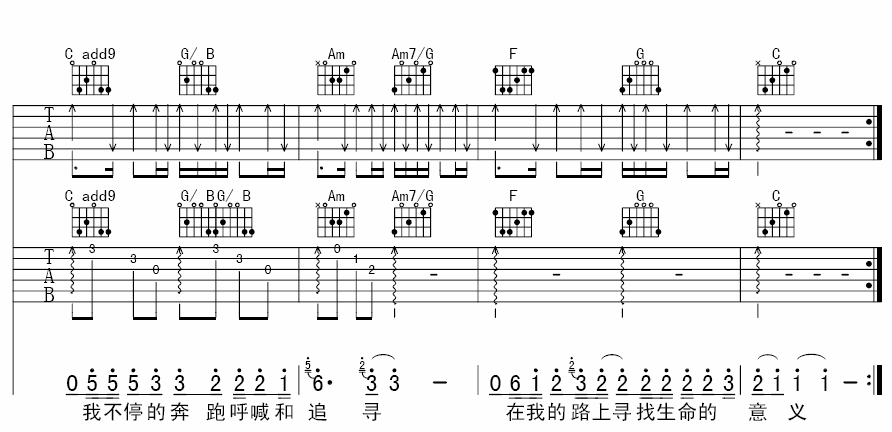 我的路吉他谱 C调六线谱_附前奏_汪峰