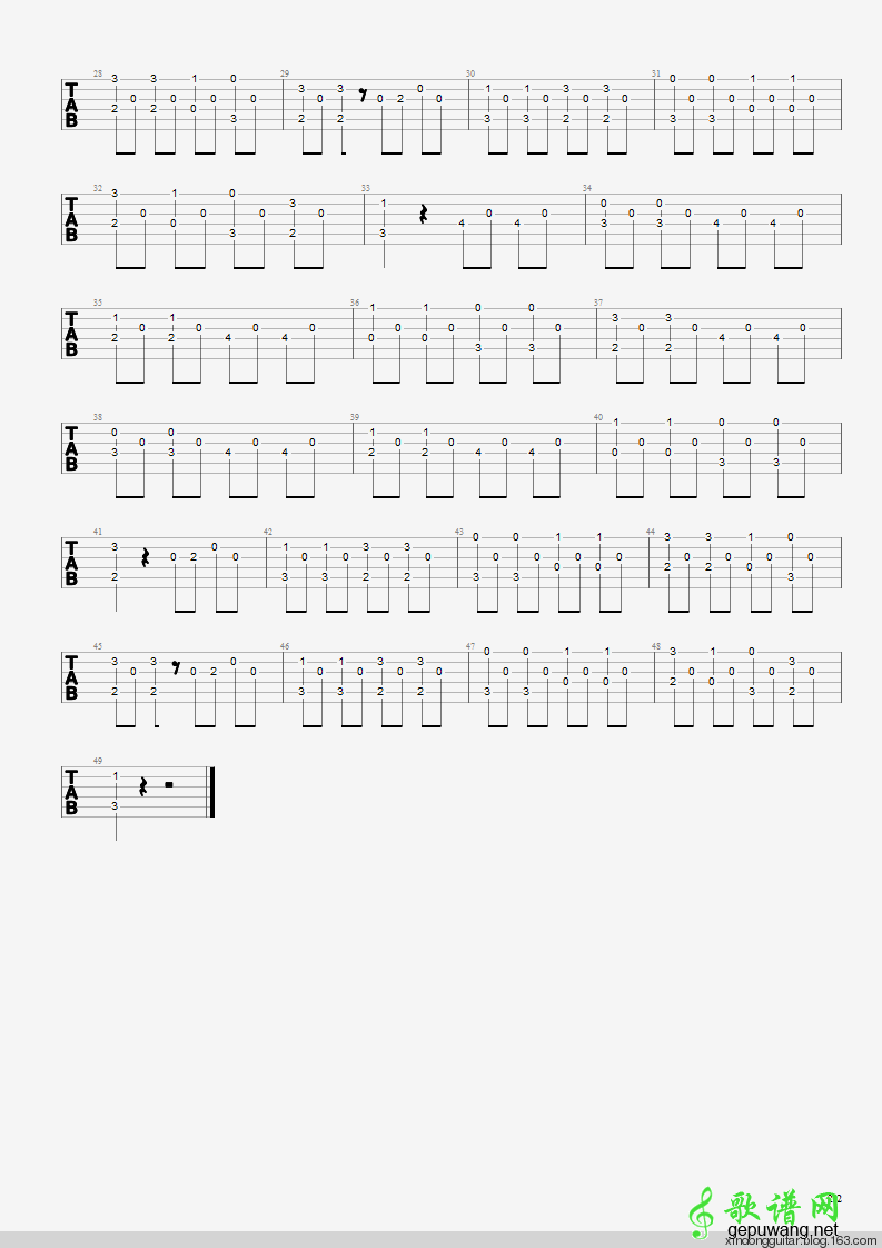 散步指弹谱 G调六线谱_歌谱网编配_YildiZ