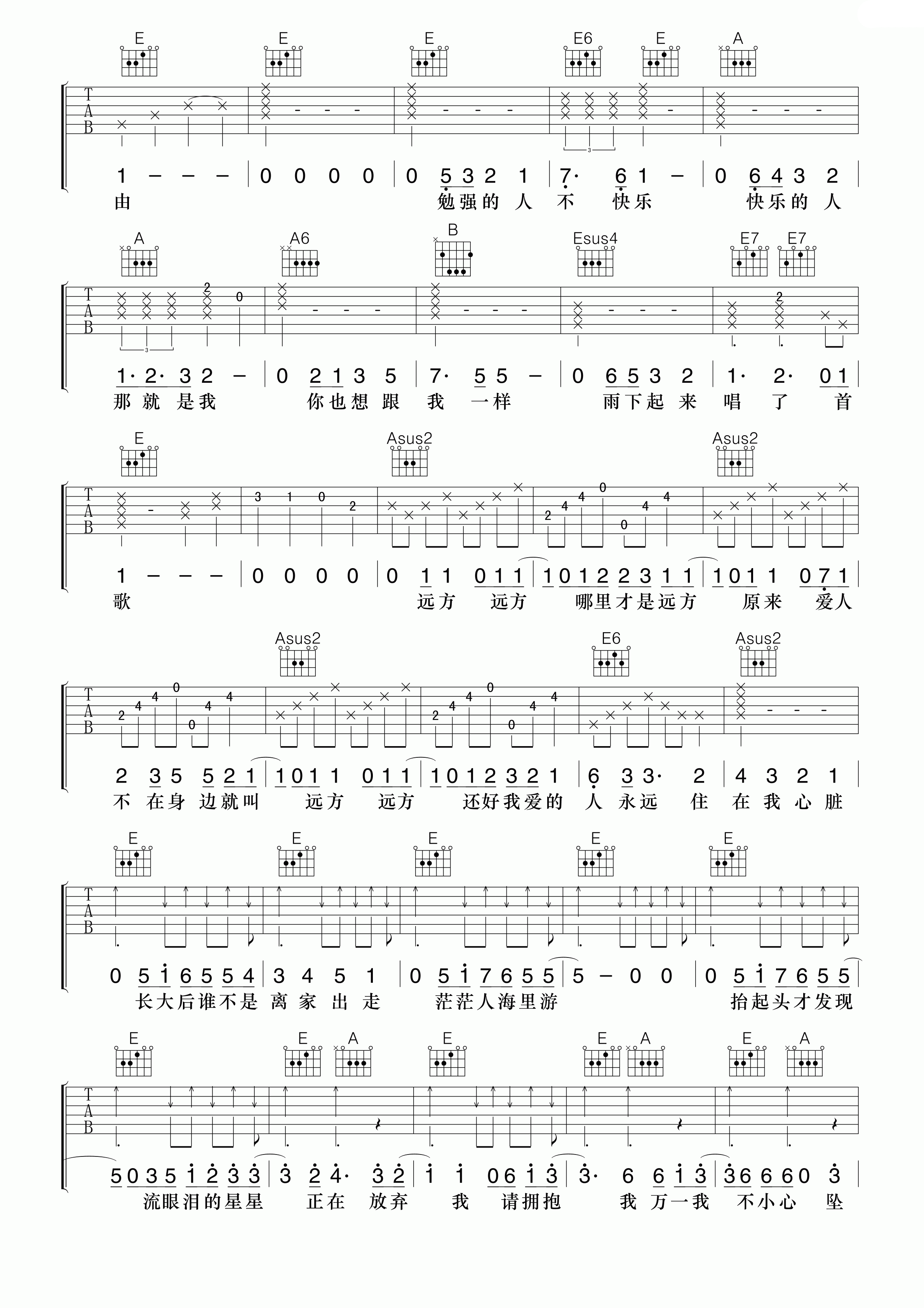 大人中吉他谱 E调高清版_小叶歌吉他编配_卢广仲