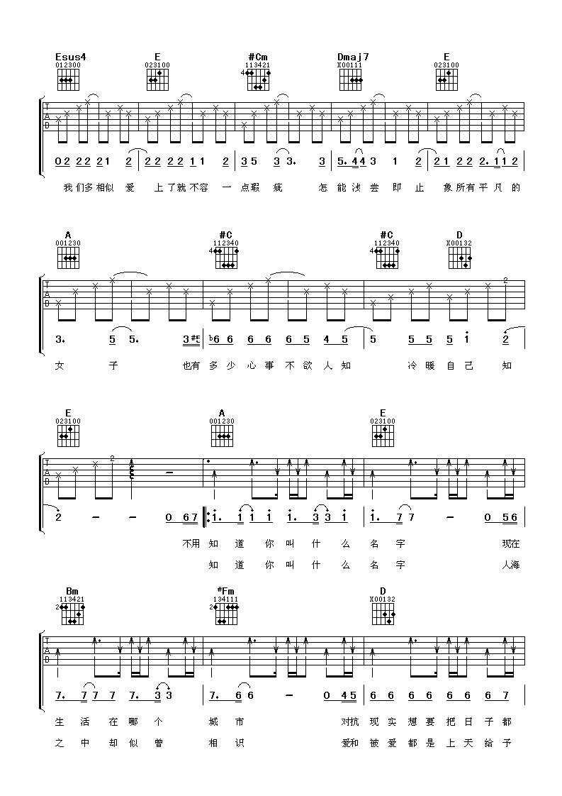 你叫什么名字吉他谱 A调_阿潘音乐工场编配_张靓颖