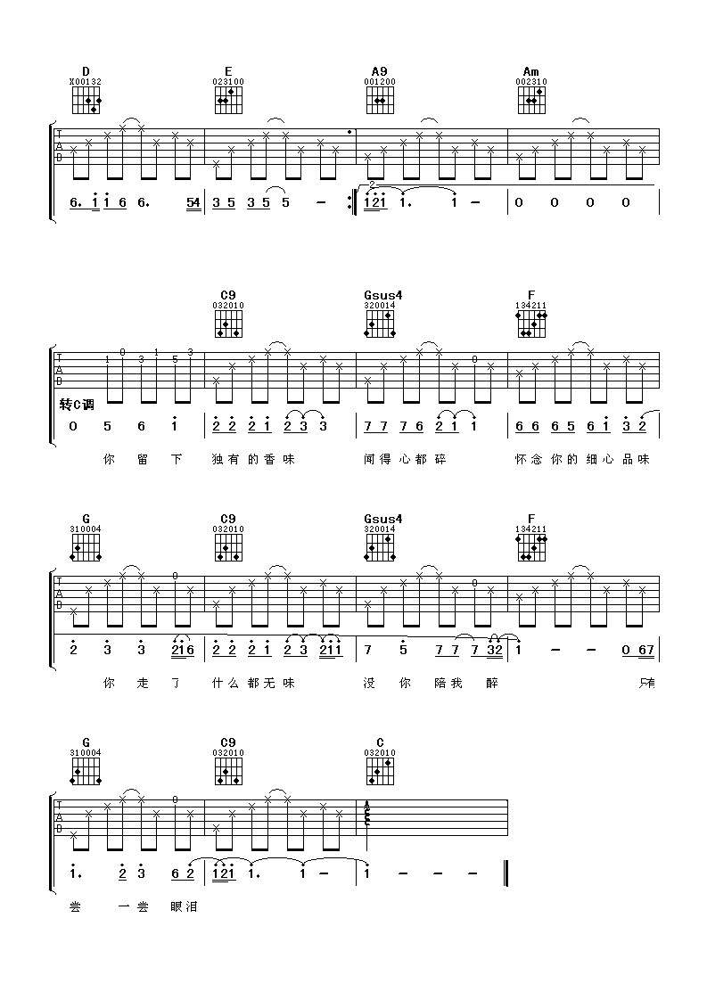 女人香吉他谱 C调六线谱_阿潘音乐工厂编配_张学友