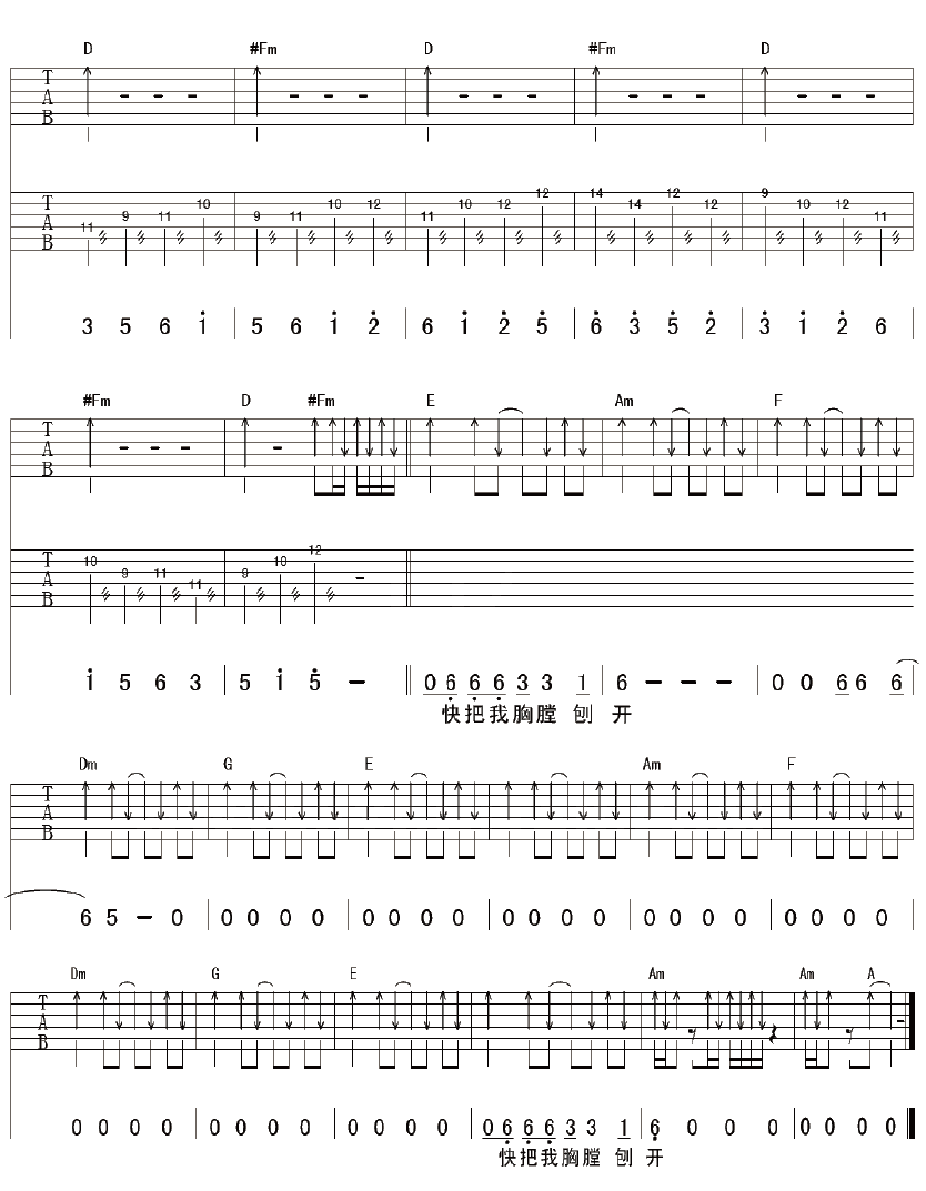 陈胜吴广吉他谱 A调六线谱_彼岸吉他编配_超载乐队
