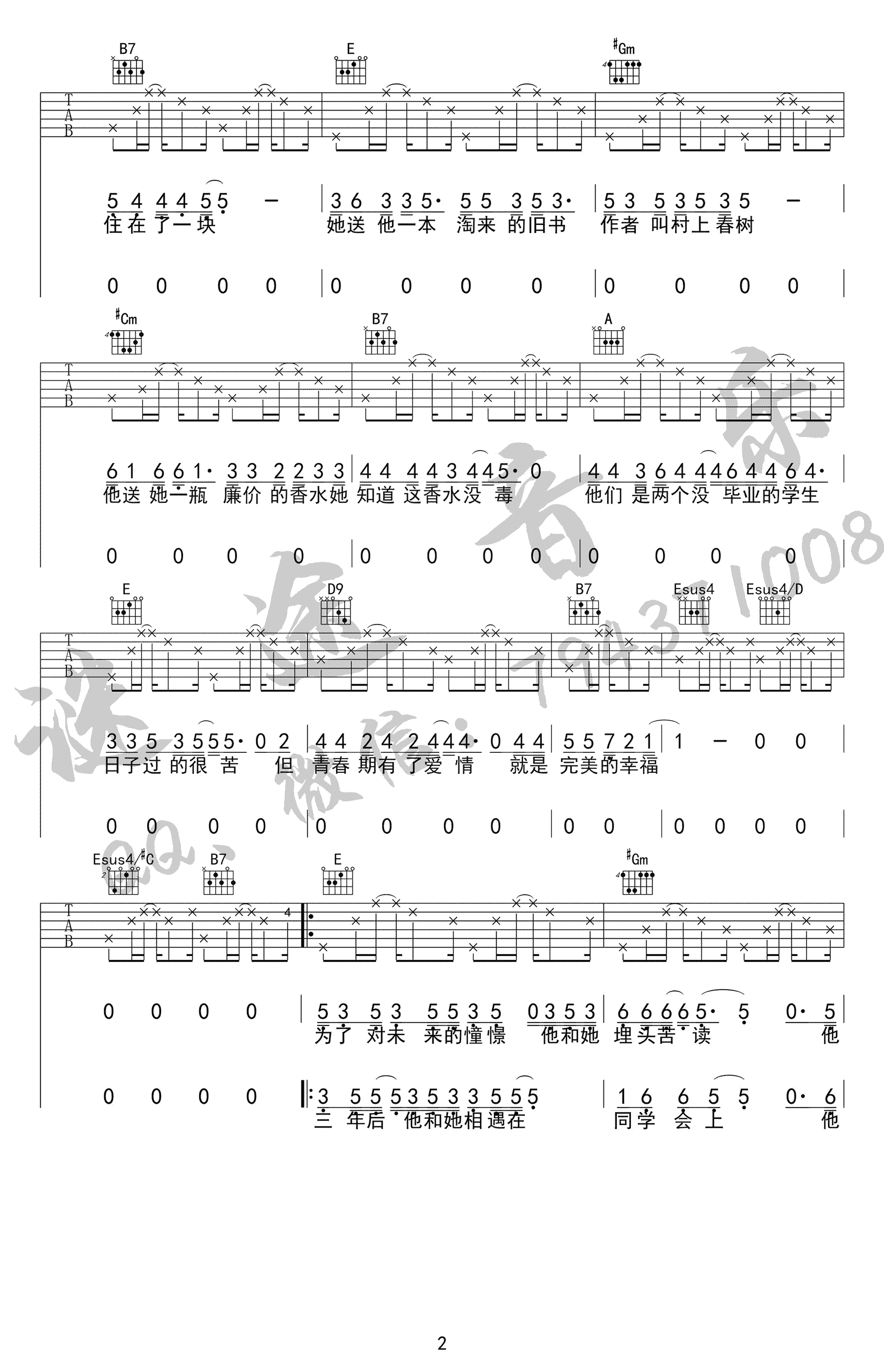 校花与流川枫吉他谱 E调精选版_迷途音乐编配_黑撒乐队