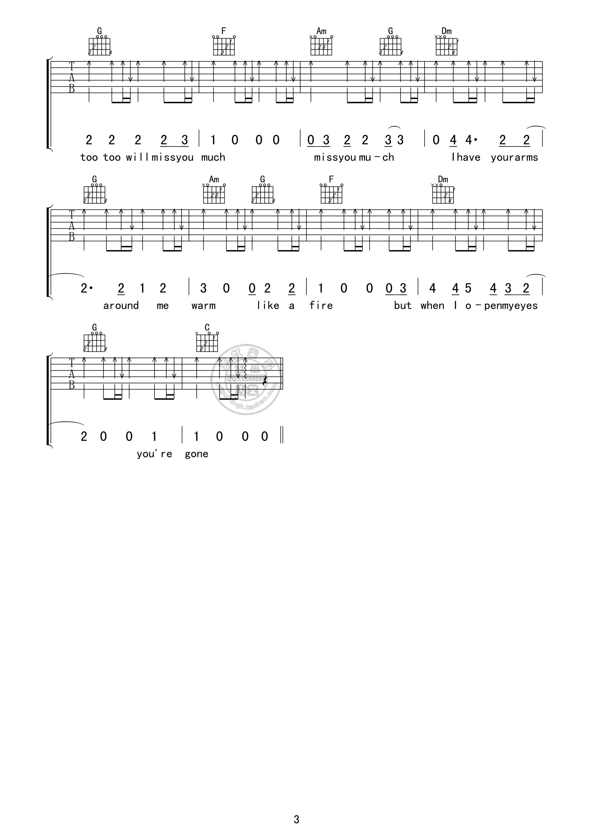 Big Big World吉他谱 C调高清版_天虹乐器编配_Emilia