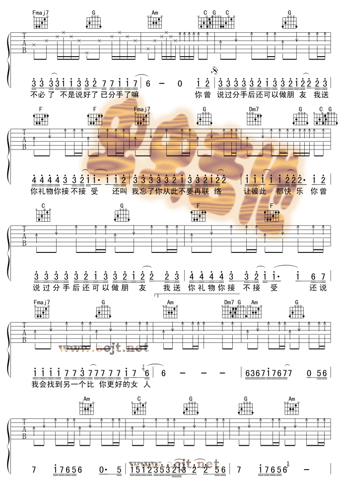 生日礼物吉他谱 C调六线谱_虫虫吉他编配_江涛