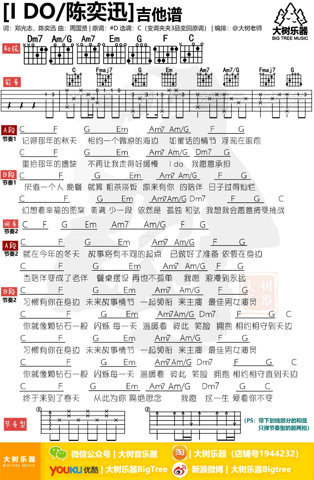 i do吉他谱 C调和弦谱_大树乐器编配_陈奕迅-吉他谱_吉他弹唱六线谱_指弹吉他谱_吉他教学视频 - 民谣吉他网