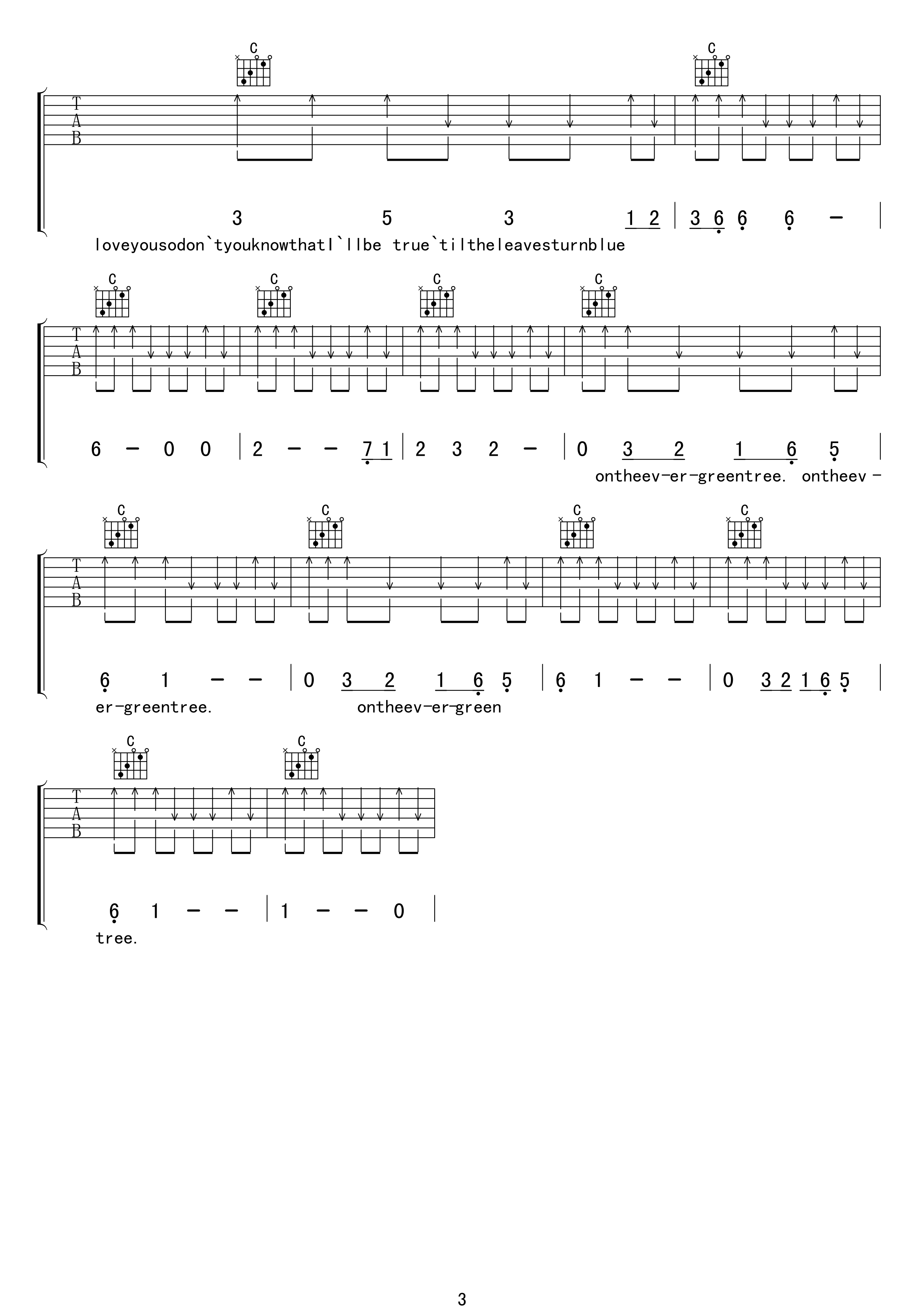 Evergreen Tree吉他谱 C调高清版_编配_cliff richard