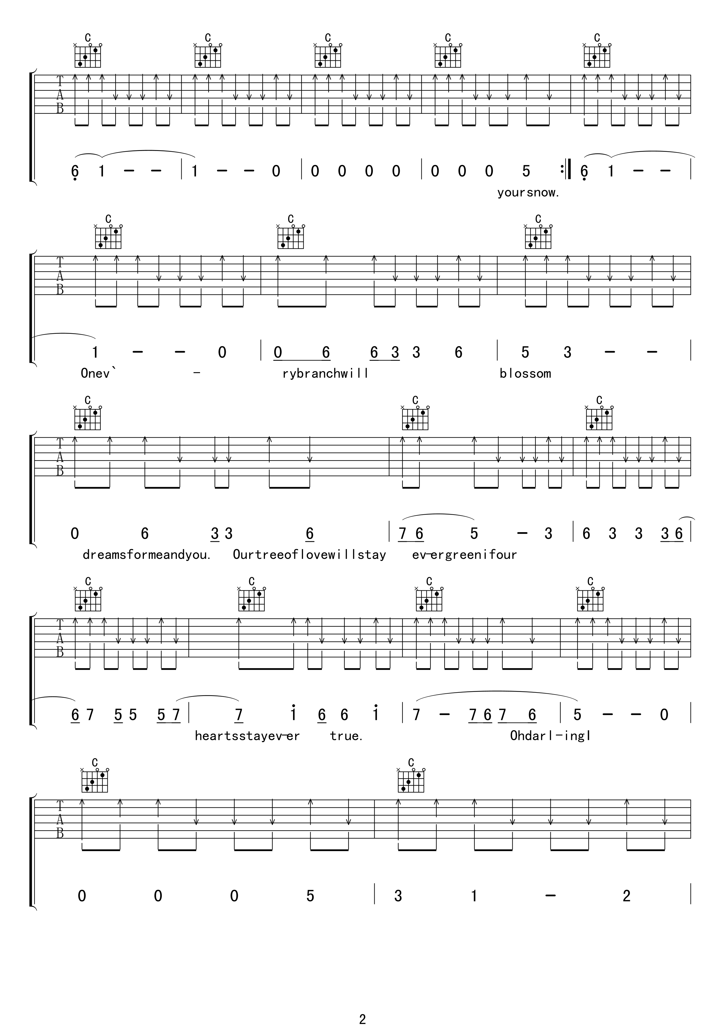 Evergreen Tree吉他谱 C调高清版_编配_cliff richard