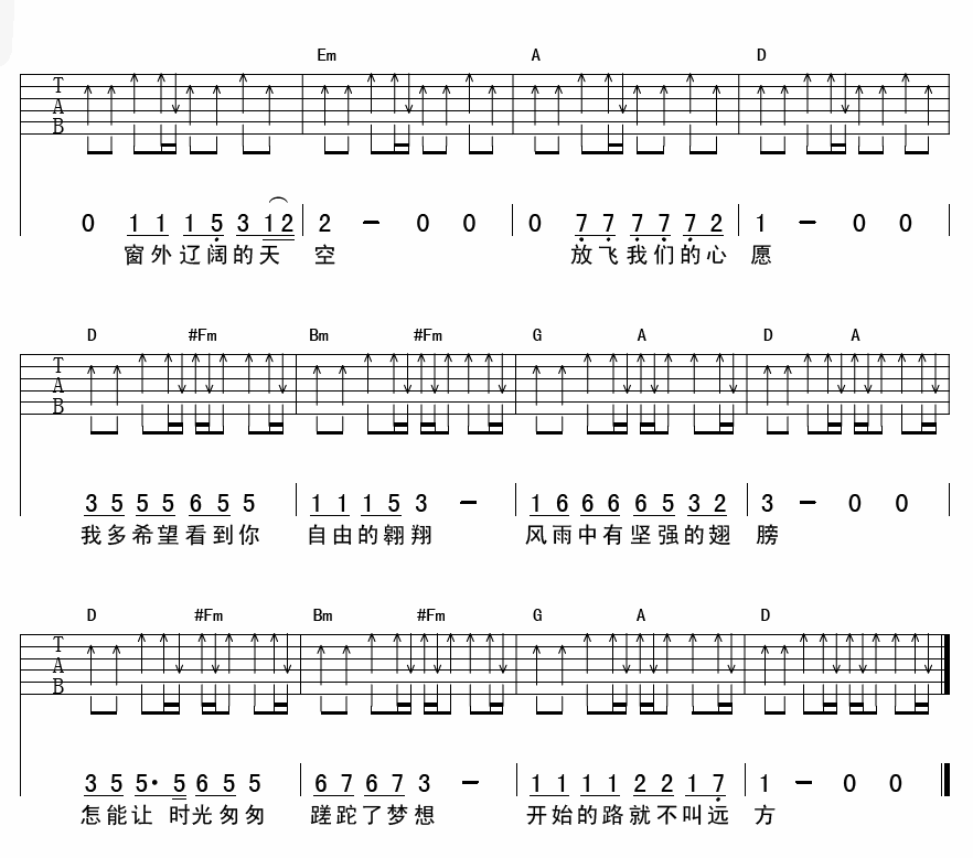 最美的春天吉他谱 F调六线谱_彼岸吉他编配_李健