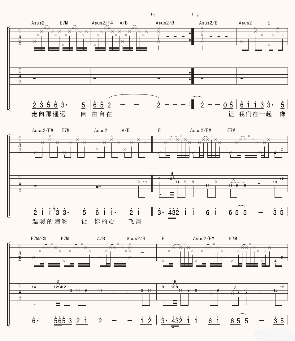 心的世界吉他谱 E调精选版_彼岸吉他编配_小娟