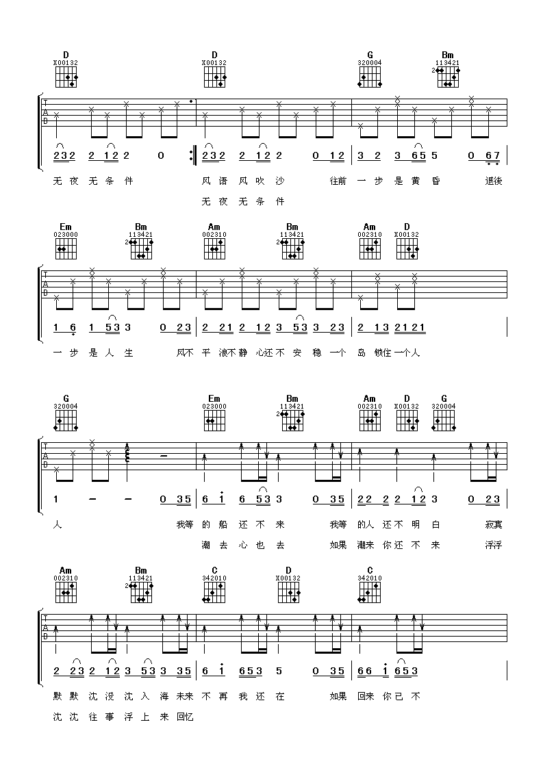 伤心太平洋吉他谱 G调六线谱_阿潘音乐工场编配_任贤齐